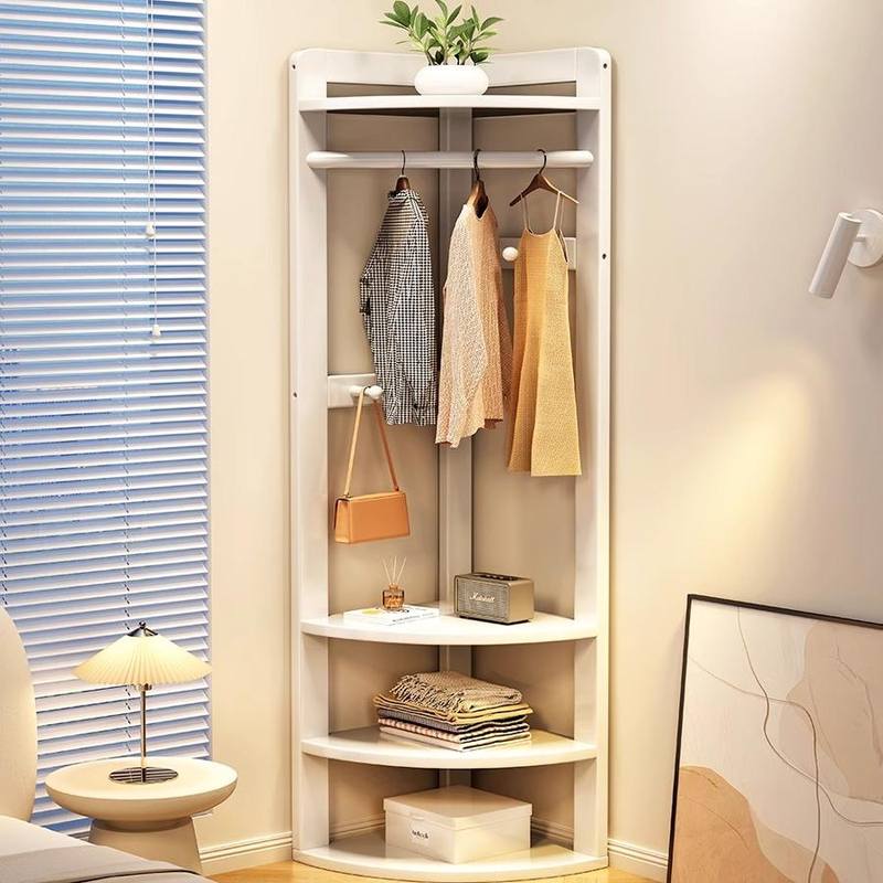 实木落地挂衣架卧室衣服挂架转角衣帽架小型家用室内客厅衣服架子 - 图0