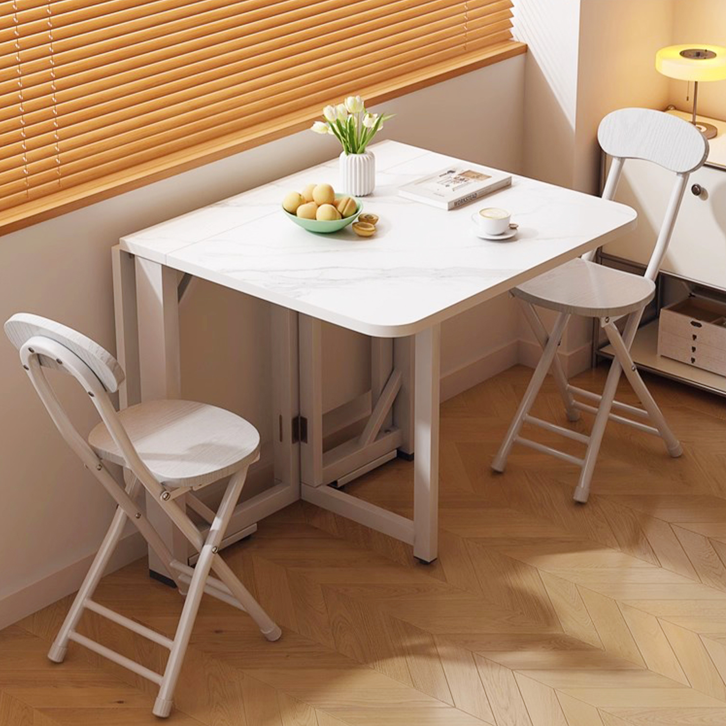 可折叠餐桌小户型家用桌子免安装吃饭桌出租房简易长方形桌椅组合 - 图0