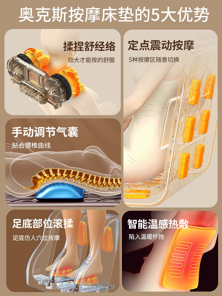 按摩器背部腰部颈椎家用全身推拿腰部背部敲打全自动揉捏全身床垫