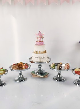 公司年会婚庆道具铁艺蛋糕架家居装饰派对水晶托盘金属甜品摆设台