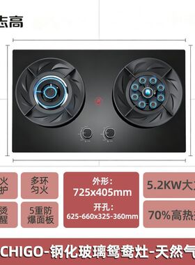 志高推荐燃气灶双灶家用5.2KW猛火灶台嵌式煤气灶70高热效率