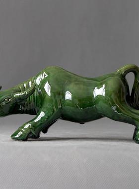 陶瓷牛摆件客厅家居电视柜摆件唐三彩黄牛装饰品生肖牛十二生肖