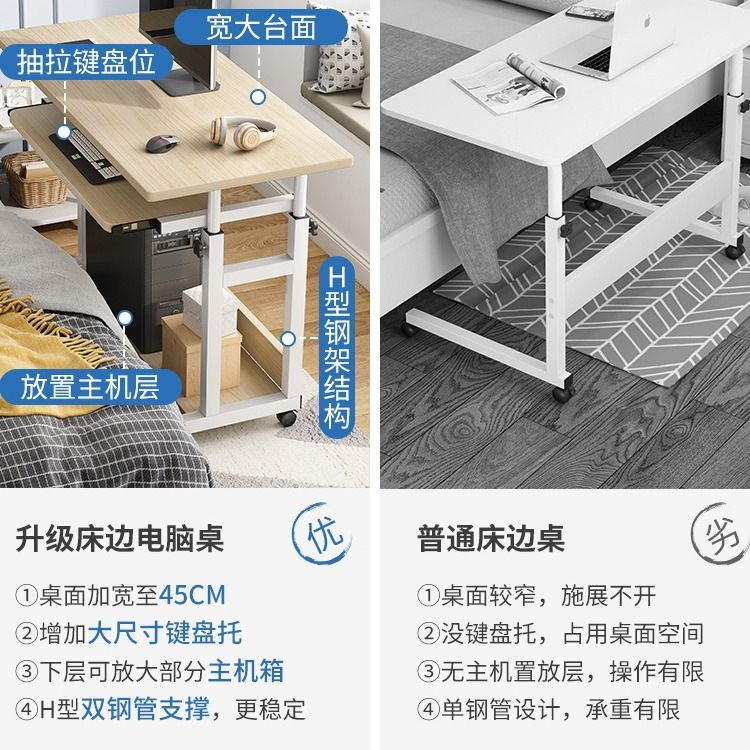 床边桌可移动简约小桌子卧室家用学生书桌简易升降宿舍懒人电脑桌 - 图0