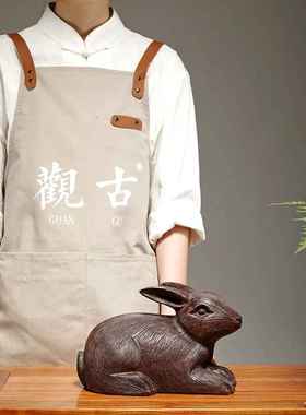 黑檀木雕兔子摆件实木质十二生肖动物一对兔子家居装饰红木工艺品
