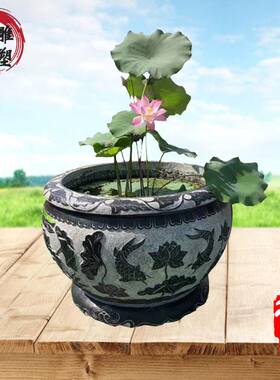 石雕青石鱼缸花缸  别墅庭院园林仿古雕刻厂家制做 曲阳雕刻