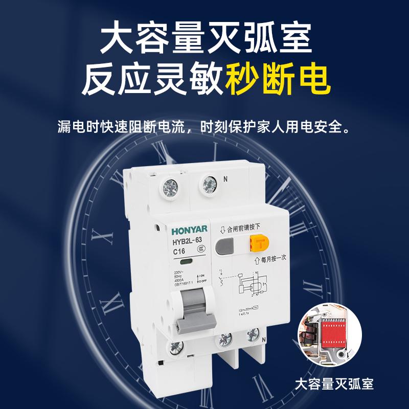 鸿雁空气开关带漏电保护220v电闸家用2p断路器3p三相电32a漏保63a - 图0