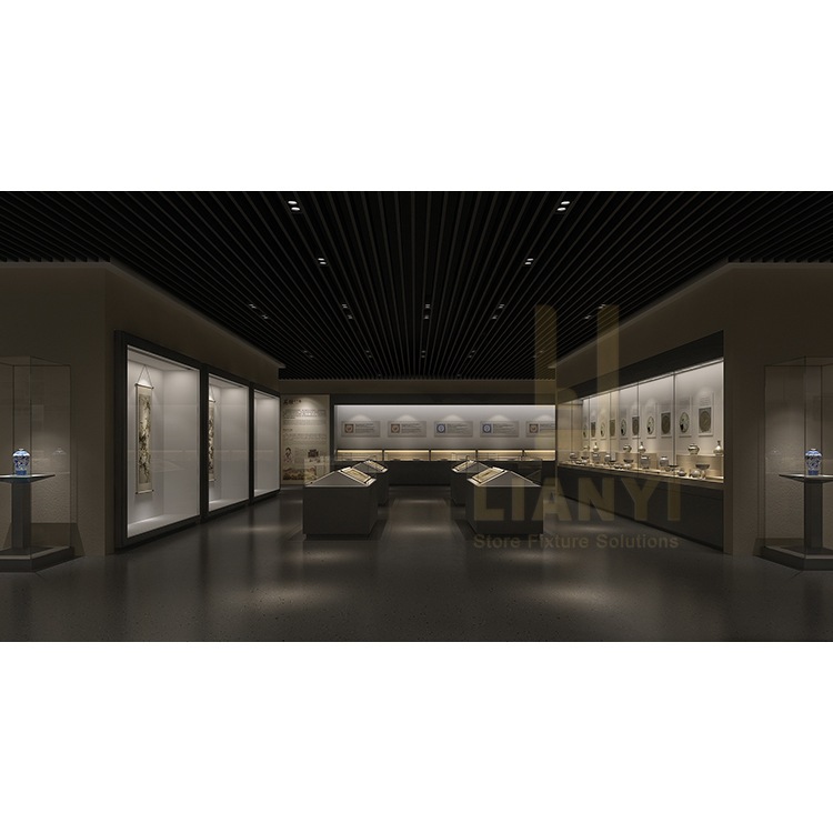 Cultural Museum showcase glass calligraphy and painting flat cabinet cultural relic display cabinet historical relic collection antique exhibition cabinet