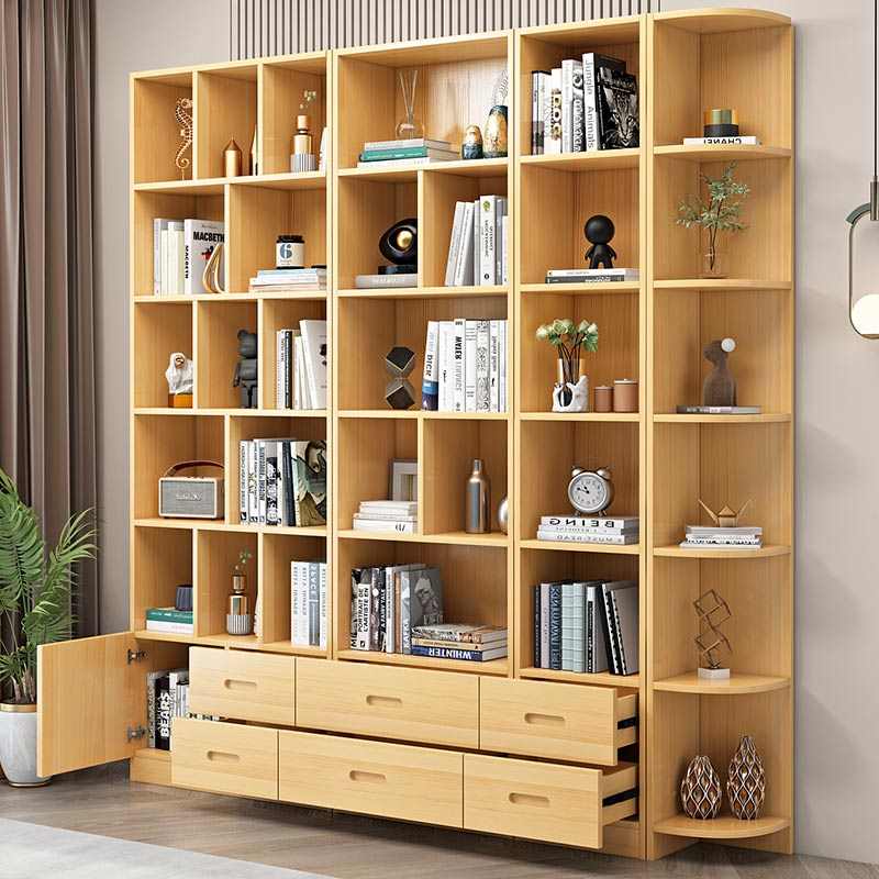 All solid wood bookshelf bookcase storage rack floor-standing children's display rack storage rack with door free combination pine cabinet