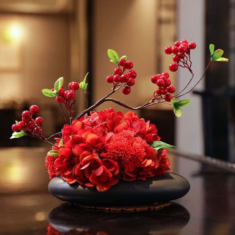 新中式仿真花艺绣球浆果摆件样板房茶室茶几餐桌面售楼处软装饰品 - 图3