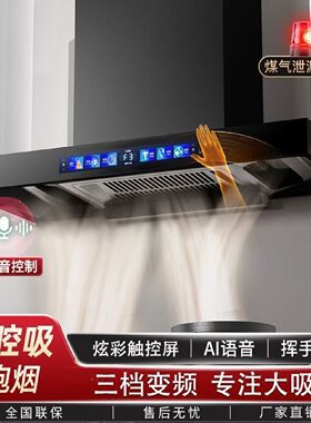 真美油烟机厨房家用大吸力新款三腔顶吸欧式抽油烟机t型机自清洗