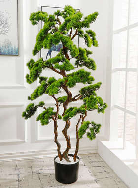 大型中式仿真迎客松盆景摆件客厅落地假绿植装饰摆设室内植物景观