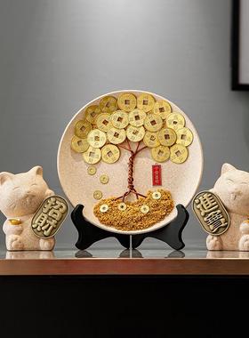 招财猫发财树摆件客厅家居电视柜装饰品店铺前台聚财乔迁开业礼物