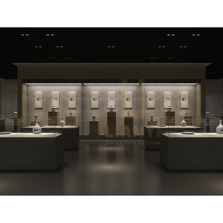 Cultural Museum showcase glass calligraphy and painting flat cabinet cultural relic display cabinet historical relic collection antique exhibition cabinet