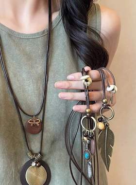 新中式长款配饰项链女款2025新款民族风项链波西米亚项链配裙子