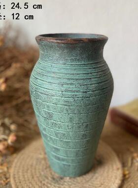 复古做旧粗陶盆干花花瓶酒店软装手工土陶罐插花花器摆件i.