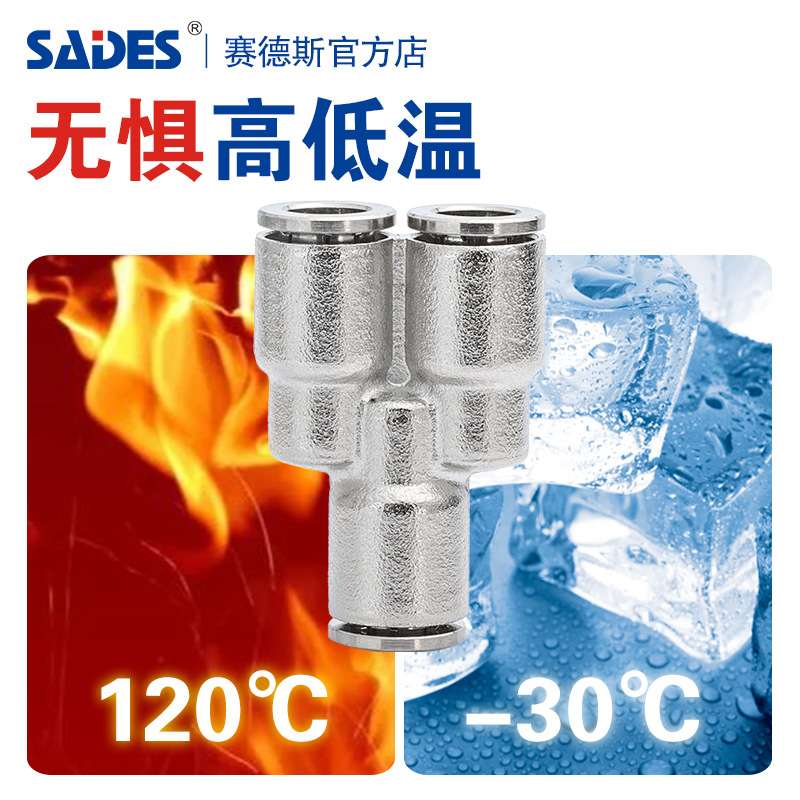 铜镀镍PV弯头PE三通Y型PYG异径气动四通快速接头1/4英制管 - 图1