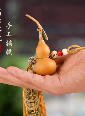 带龙头木葫芦口吐莲花挂件黄绳悬挂五帝钱不开口卫生间天然真葫芦