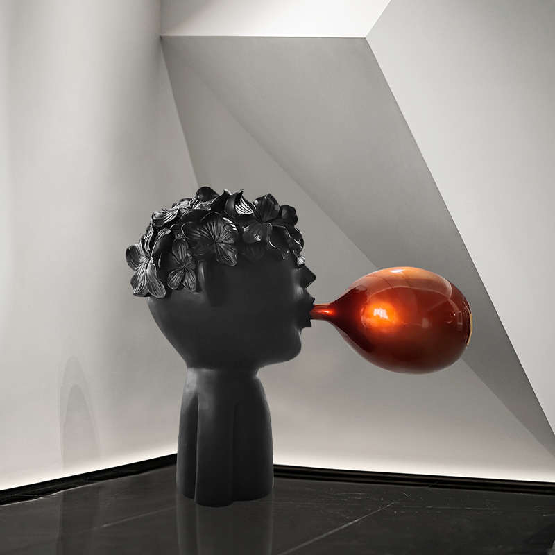 现代卡通大型落地软装吹泡泡人物雕塑摆件玄关大堂样板房艺术装置 - 图1