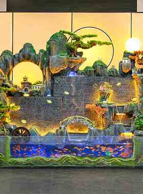 大型组合假山循环鱼缸流水喷泉摆件商铺别墅客厅玄关风水造景装饰