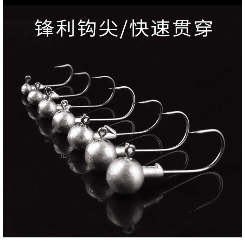 毛毛虫路亚50枚盒装高强度铅头钩鳜鱼鲈鱼黑鱼鲶鱼专用防挂铅头钩 - 图0