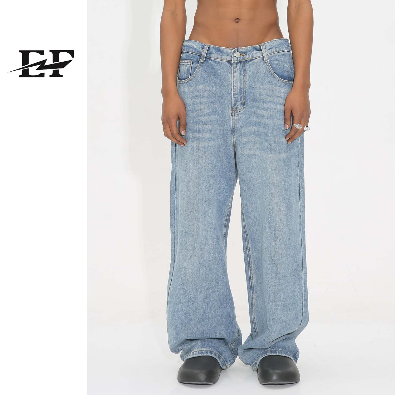 Ef Jeans | กางเกงยีนส์ผู้ชายทรงตรง ตัวหลวม สไตล์เกาหลี ใส่ได้หลากหลาย พร้อมแถบยางยืดด้านหลัง เข้ากับชีวิตประจำวัน