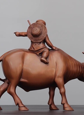 紫铜童子骑牛牧童骑牛摆件孺子生肖牛家居铜器装饰书房工艺礼品