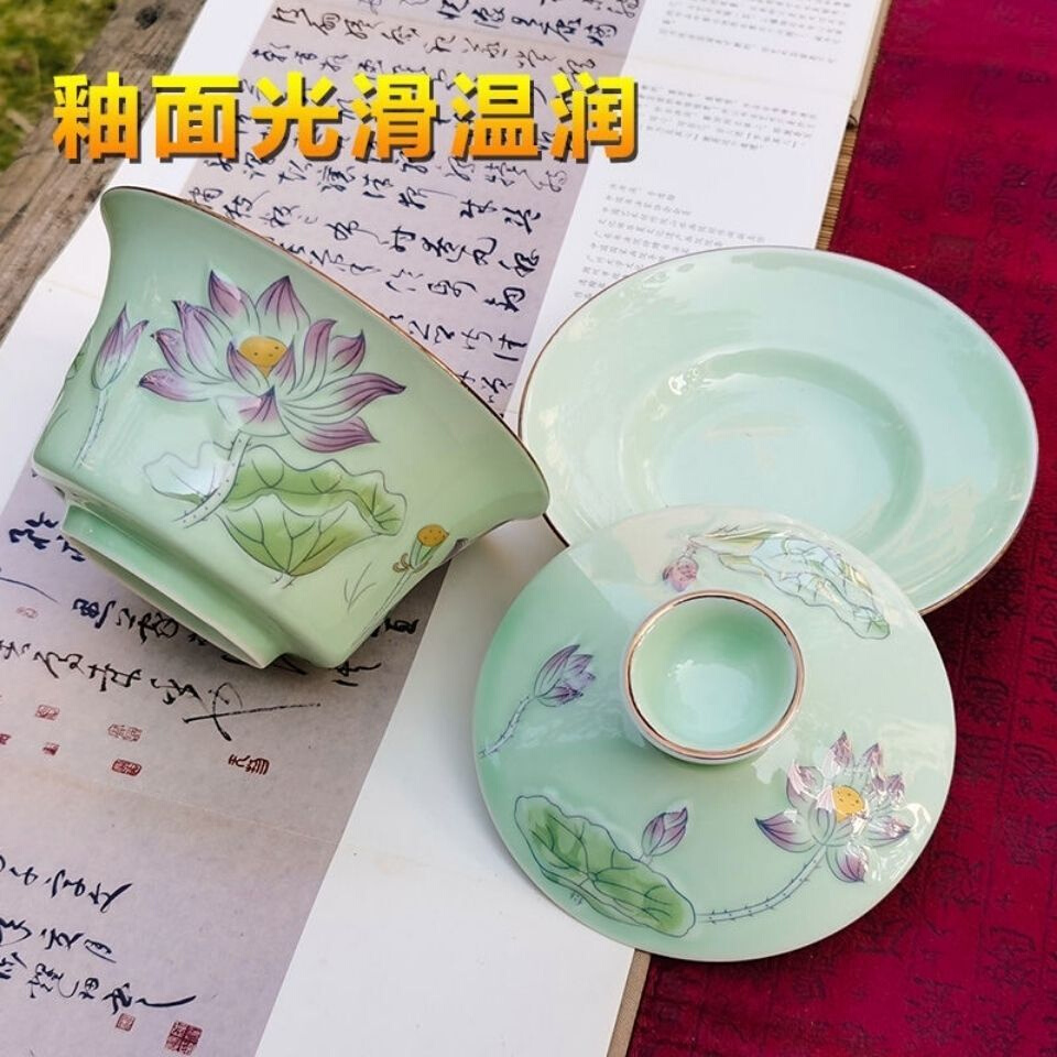 直供山水河州  茶有清香  浮雕系列  盖碗茶具 - 图0