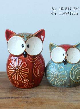 供应窑变陶瓷猫头鹰工艺品欧式摆件2754家居装饰猫头鹰摆件