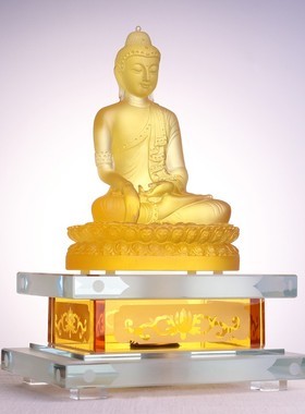 琉璃释迦牟尼佛像如来玉佛本尊造像家居供奉佛堂装饰摆件三宝佛