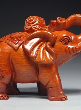 花梨木雕大象摆件一对家居客厅电视柜木象装饰工艺品开业乔迁送礼