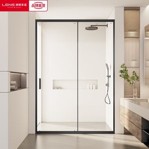 朗斯淋浴房隔断一字型卫生间洗澡干湿分离玻璃平移门极窄边框典雅