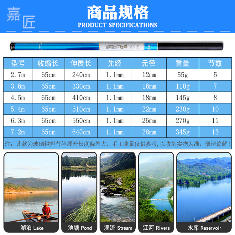 钓鱼竿手竿短节鱼杆超轻超硬新手杆渔具套装组合全套鱼具用品大全-图2