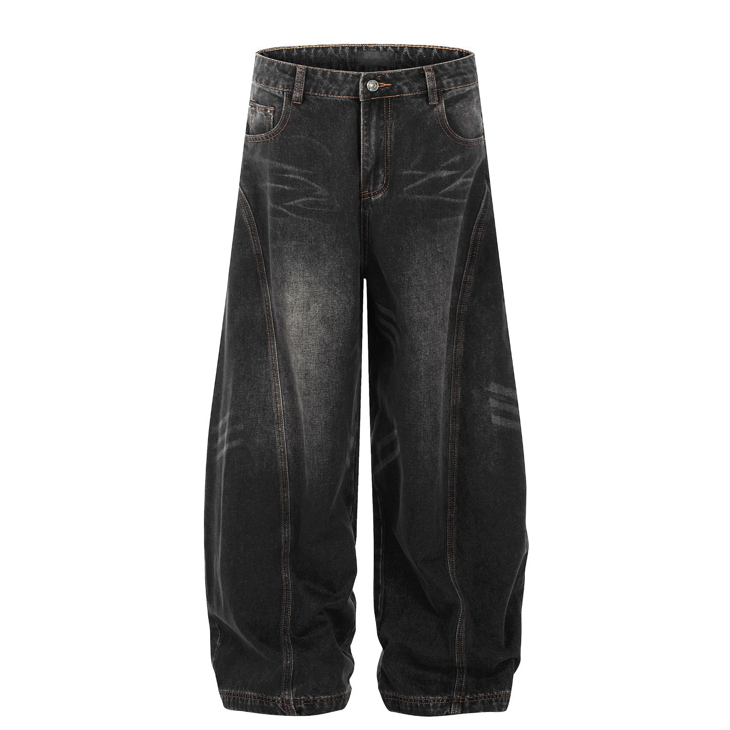 กางเกงยีนส์สีดำ ลายหูแมว ผ้าซัก ทรงตรง ตัวโคร่ง ขาบาน สไตล์ไฮสตรีทอเมริกัน แบรนด์ยอดนิยม ดูเท่และทันสมัย ยาวถึงข้อเท้า