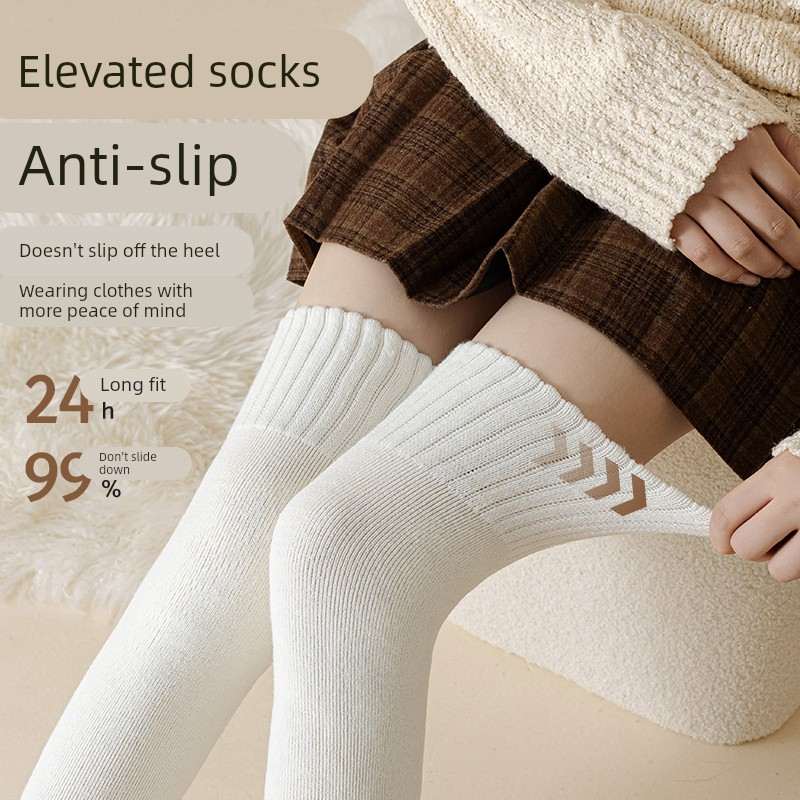 过膝袜子女款秋冬季长筒长袜加绒加厚保暖仿羊毛绒月子护膝大腿袜 - 图2