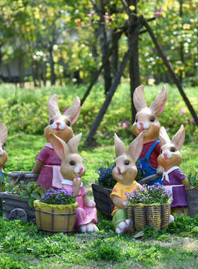 花园户外卡通兔子花缸园艺种植花盆庭院树脂幼儿园装饰落地摆件