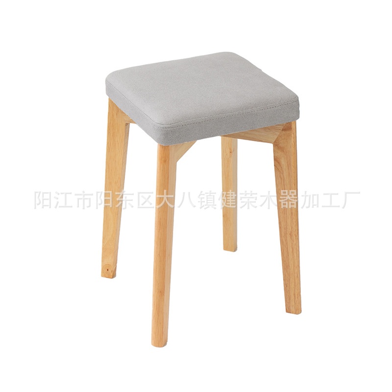 批发橡胶木实木软坐垫方凳梳妆凳客厅凳子餐桌凳方凳可叠放 - 图3