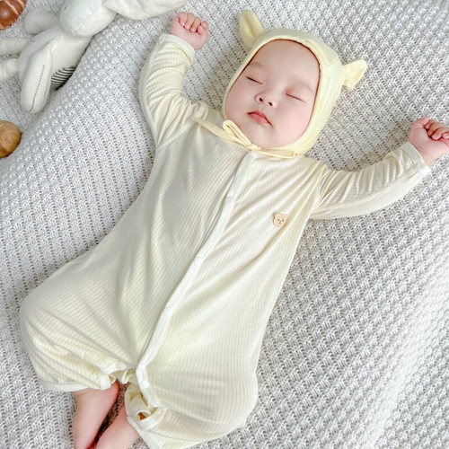 婴儿夏季薄款连体衣男女宝宝长袖空调服新生儿衣服莫代尔哈衣0-3