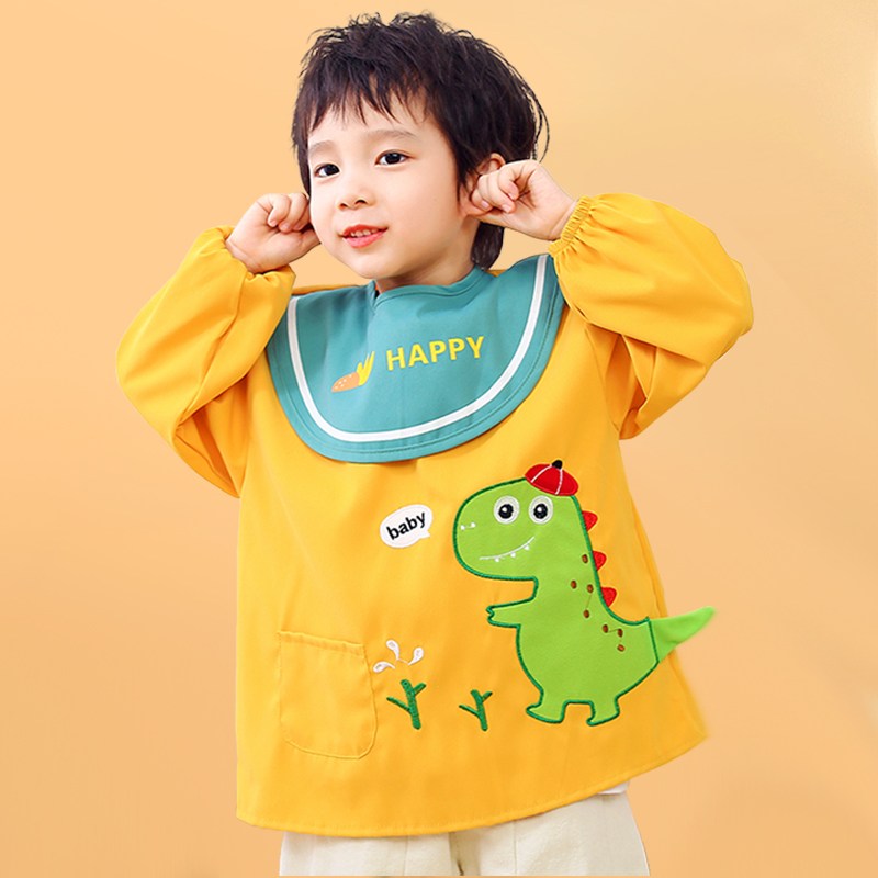Baby smock, eating bib, autumn and winter children's long-sleeved waterproof, anti-dirty reverse dressing, baby rice pocket, kindergarten apron