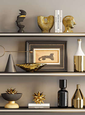 意式轻奢电视柜高档黑金几何摆件样板房别墅客厅大平层壁龛装饰品