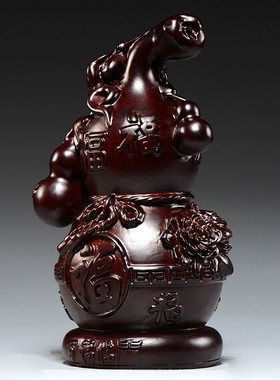 黑檀实木质雕刻葫芦摆件家居客厅家居玄关装饰红木工艺品乔迁送礼
