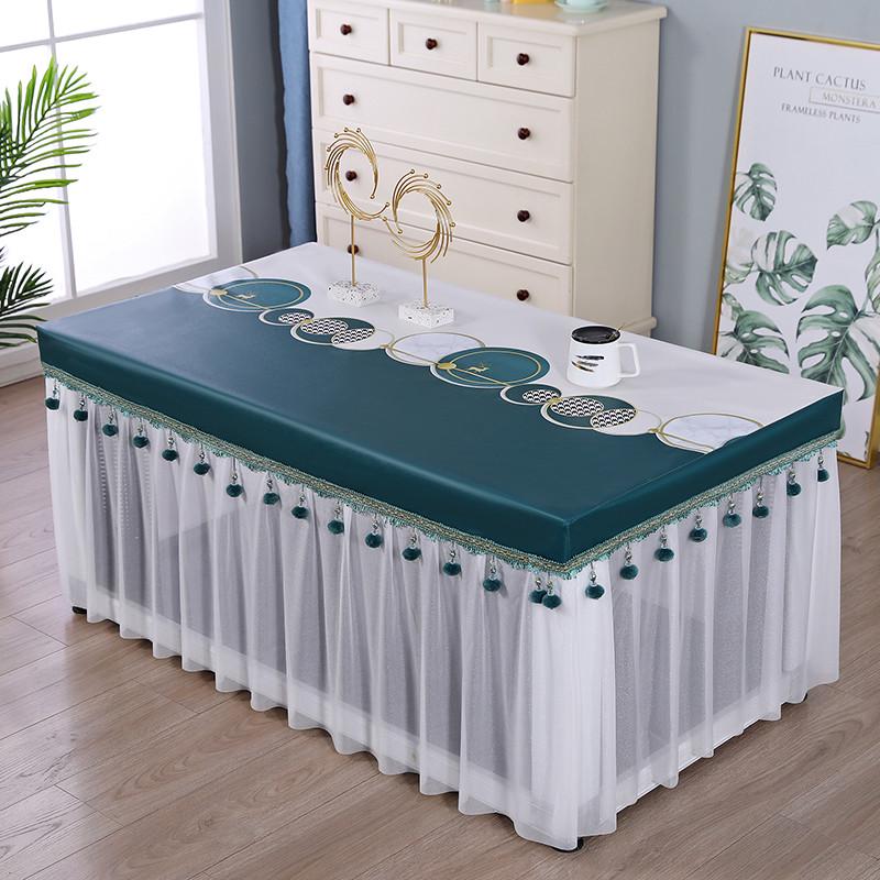 正方形高档餐桌布防水防油防烫免洗垂纱皮革桌罩长方形烤火炉罩套 - 图1
