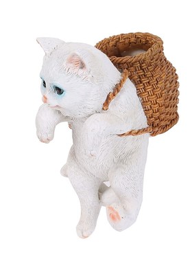 竹篓猫咪鱼缸摆件萌趣水族箱装饰品鱼摆件批发悬挂生动偷可爱创意