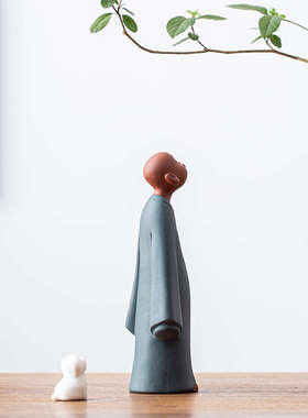 久造中式禅意小和尚摆件紫砂茶宠人物家居摆设客厅办公室桌面装饰