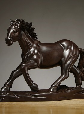 黑檀木雕十二生肖马摆件实木动物马工艺品家居客厅电视柜饰品摆设