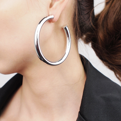 欧美9cm大直径铜合金圆圈大耳环 粗圆管圆形超大耳环耳圈女