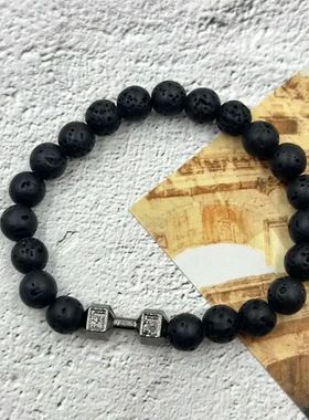 哑铃手链手串健身火山石串珠男款轻奢小众精致2025年高颜值学生党