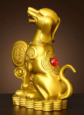 纯黄铜狗摆件生肖狗坐地生财狗西北缺角补角家居客厅办公室装饰品