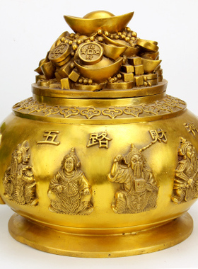 开铜聚宝盆饰品铜五路财神饰品铜聚宝盆铜锭聚宝盆