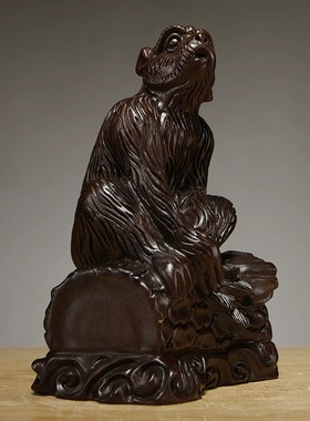 黑檀木雕猴子摆件雕刻工艺品十二生肖猴红木摆件装饰客厅装饰礼品