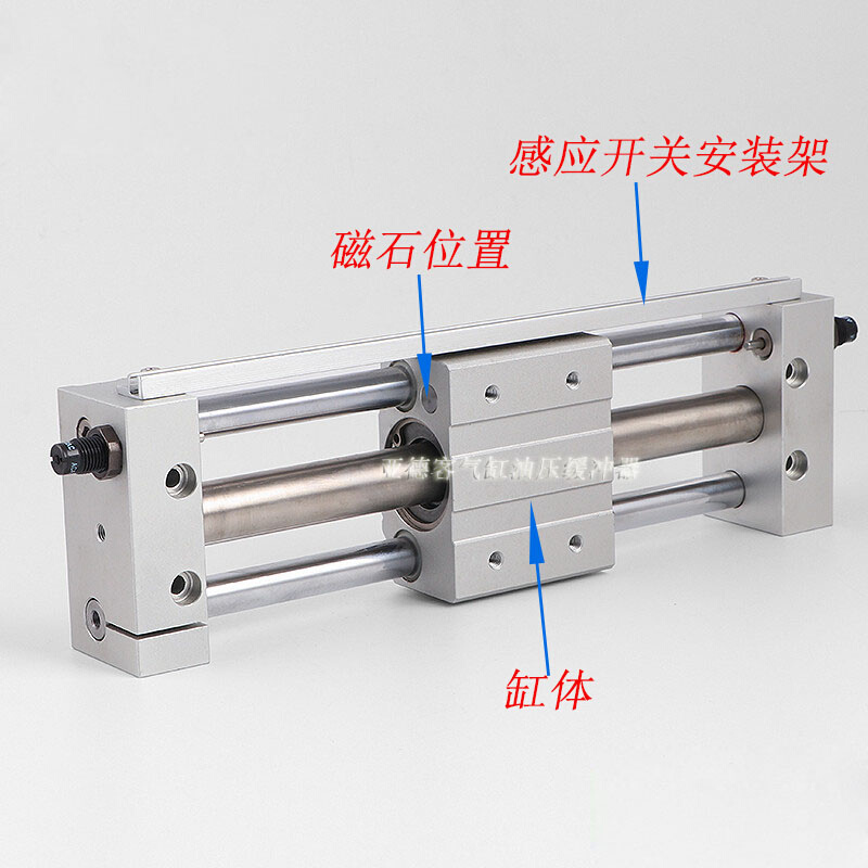 亚德客型长行程磁偶式无杆气缸带导轨RMTL6/10/15 x100/400/500S - 图2